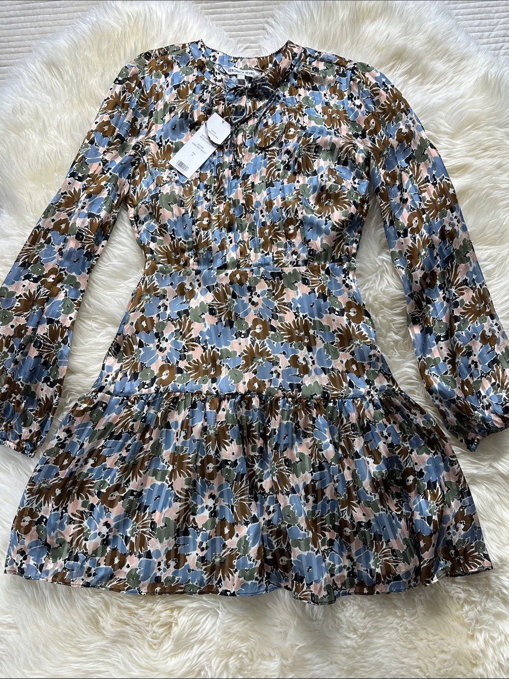 Veronica Beard NYJAH DRESS lake mist multi RFID 100% SILK